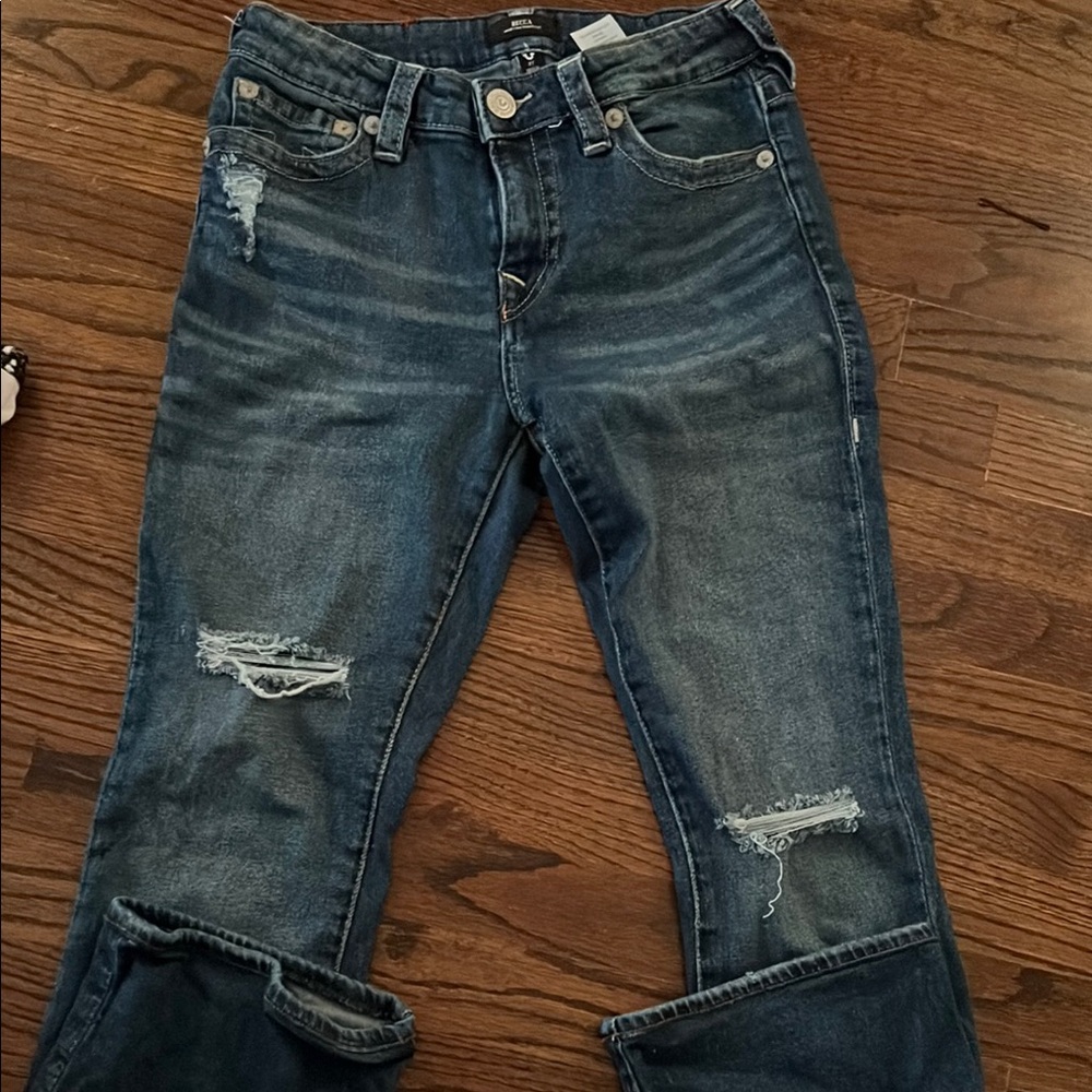 True Religion Blue Boot Cut Jeans Distressed Vintage Style